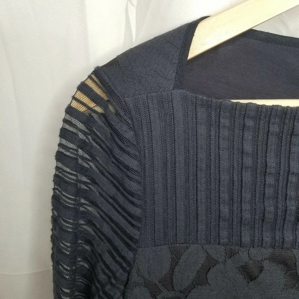 Tory Burch Navy Blue Long Transparent Sleeve Floral Pattern Top Size S/P‎
